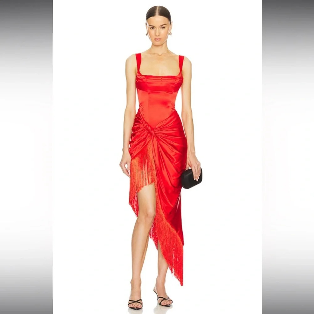 For Love & Lemons Anisa Asymmetrical Dress in Red